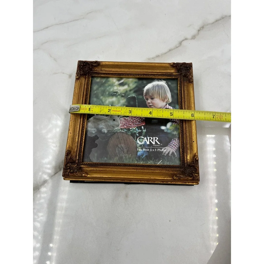 VTG Carr Frames Ornate Gold 5x5 Square Picture Frame Vintage Style Scroll Detail